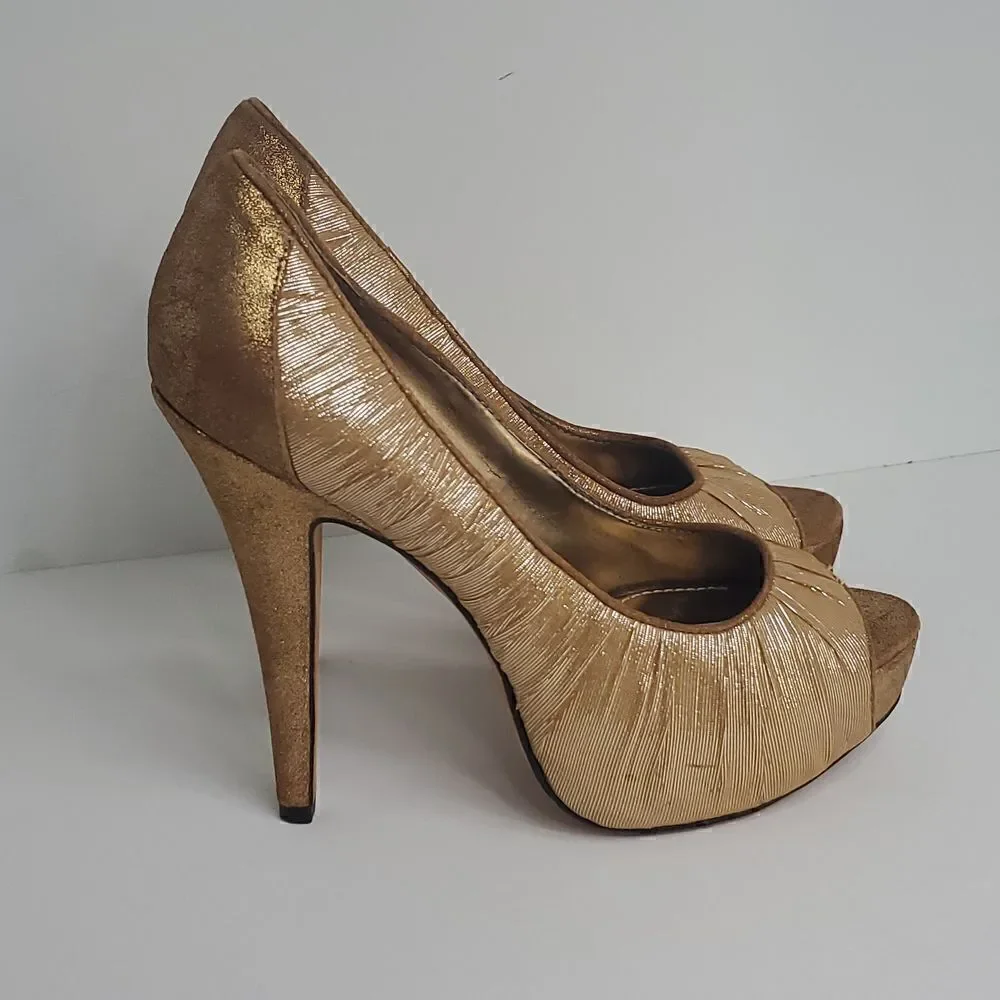 Vince Camuto VC Moda Golden Bronze Heels Women 6B Gold Sparkle Pumps